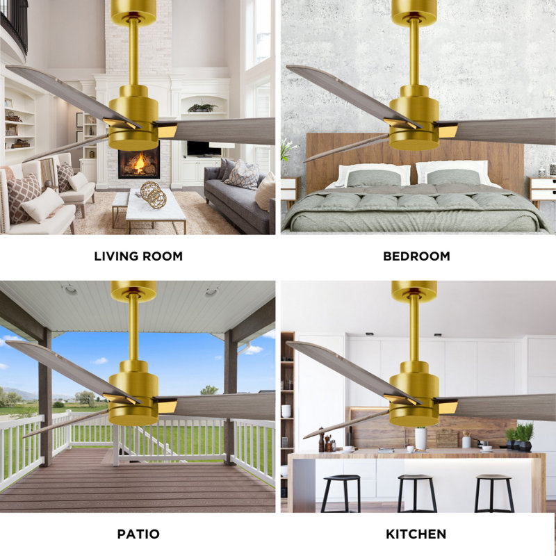 Alessandra Outdoor Downrod Ceiling Fan, Brushed Brass, Gray Ash Tone