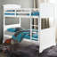 Lit superposé simple au fini blanc avec style transitionnel, conception de planches, tête de lit à panneau, réversible, pieds de support, lit en bois massif et bois d'ingénierie, finition, joint