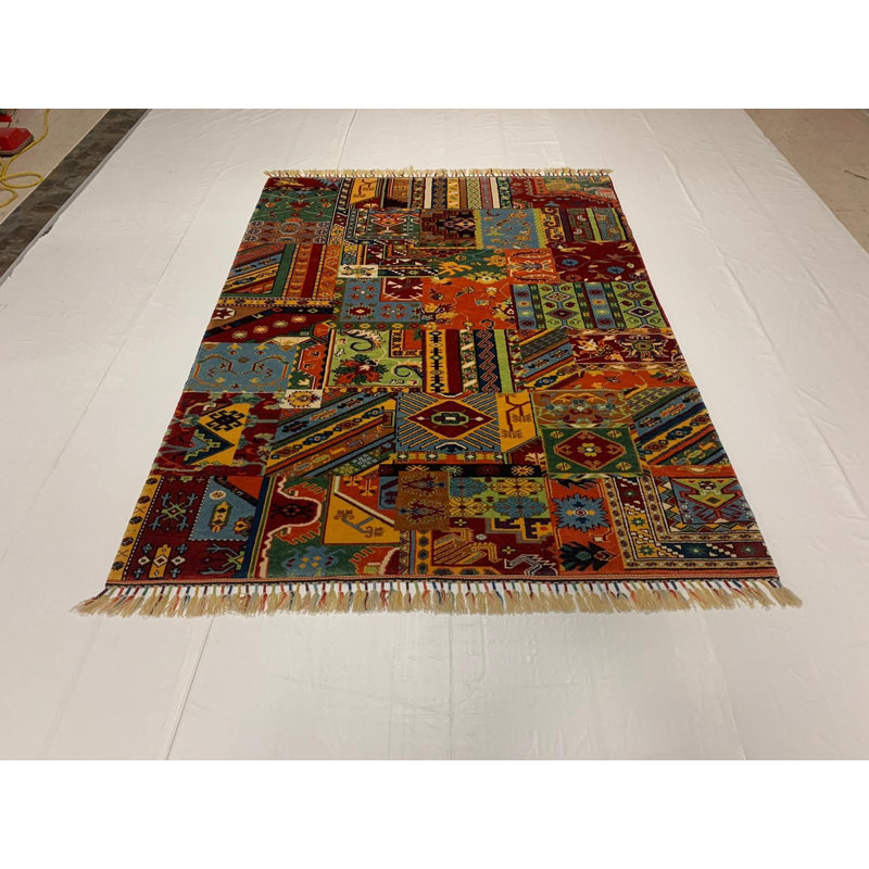 Tapis tribal Anatolian rétro fait à la main de conception unique 5 pi 6 po x 7 pi 5 po Kilim
