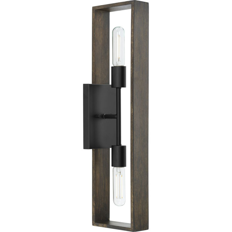 Matte Black Natural Wood Rectangle Wall Sconce