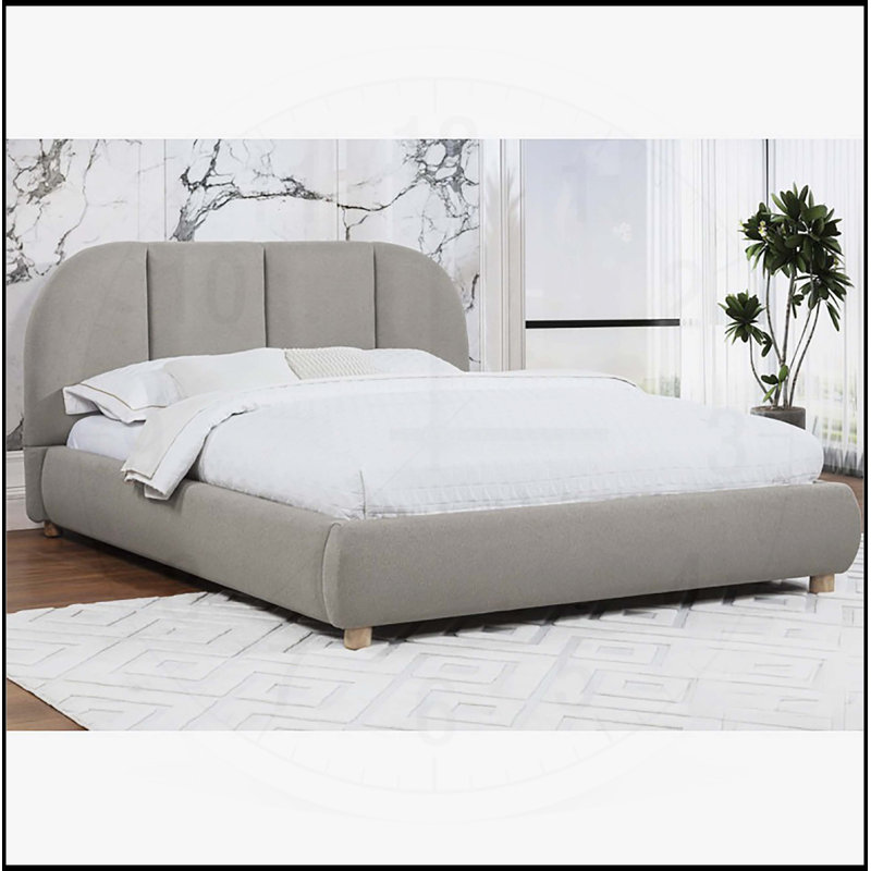 Lit pour grand lit moderne / contemporain en toile de jute douce, cadre de lit plateforme tapissier 1pc, brun clair