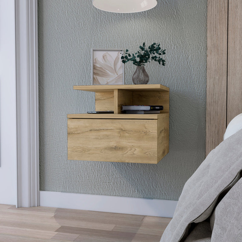 Table de chevet flottante pour chambre à coucher avec finition - 2 tablettes pour les essentiels, unité de rangement pratique