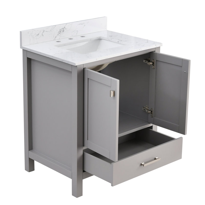 Render 30 In. W X 22 In. D Single Bathroom Vanity With Engineered Top, Silver, Gray