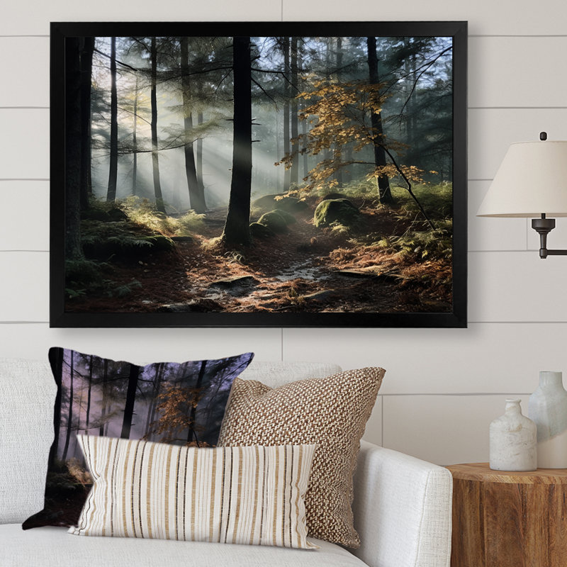 Forêt d'automne, paysage de pin - impression, Cadre simple noir, H 12 po x l 20 po x P 1 po