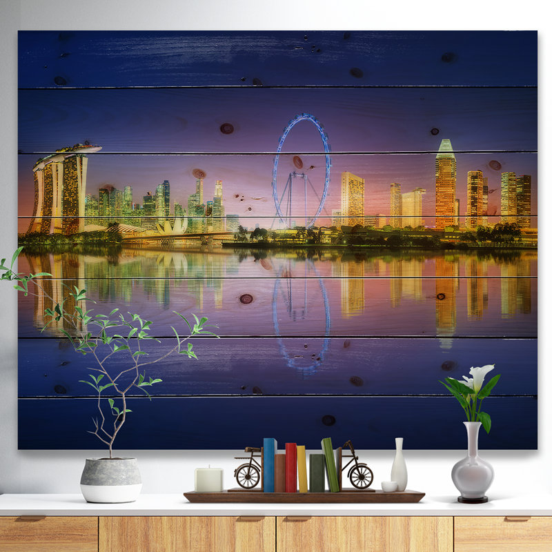 «Singapour Skyline and Blue Sky», impression, H 36 po x l 46 po x P 1,5 po, Bois