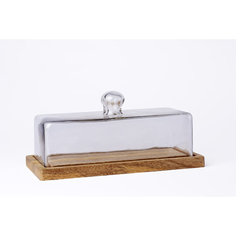 Rectangular Wood and Glass Dome Cheese Board