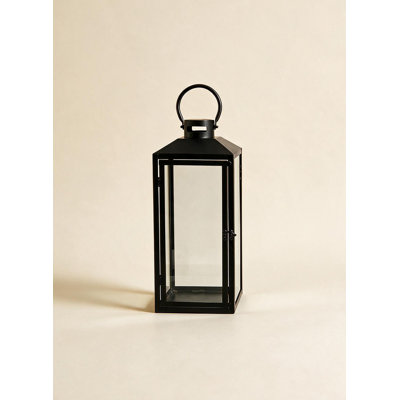 Serene Spaces Living Fairmont Metal Lantern, Black Candle Lantern with Glass Panels, Pillar Candle Holder for Indoor & Covered Outdoor Decor, Porch, Wedding & Fireplace, 7.75" Square × 22.5" Tall