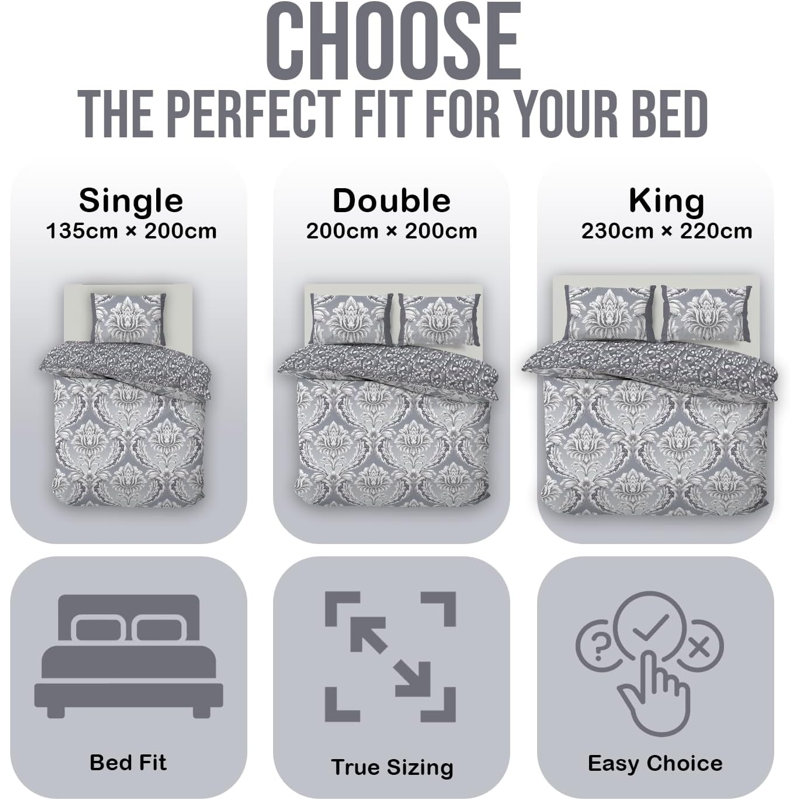 Floral Pattern Duvet Cover Set with Matching Pillowcases - Soft Polycotton Bedding - Single Double King Easy Care Modern UK Bedrooms