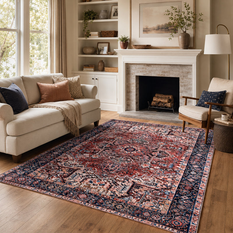 Tapis à motif floral lavable Fillender, Rectangle 6 pi x 9 pi