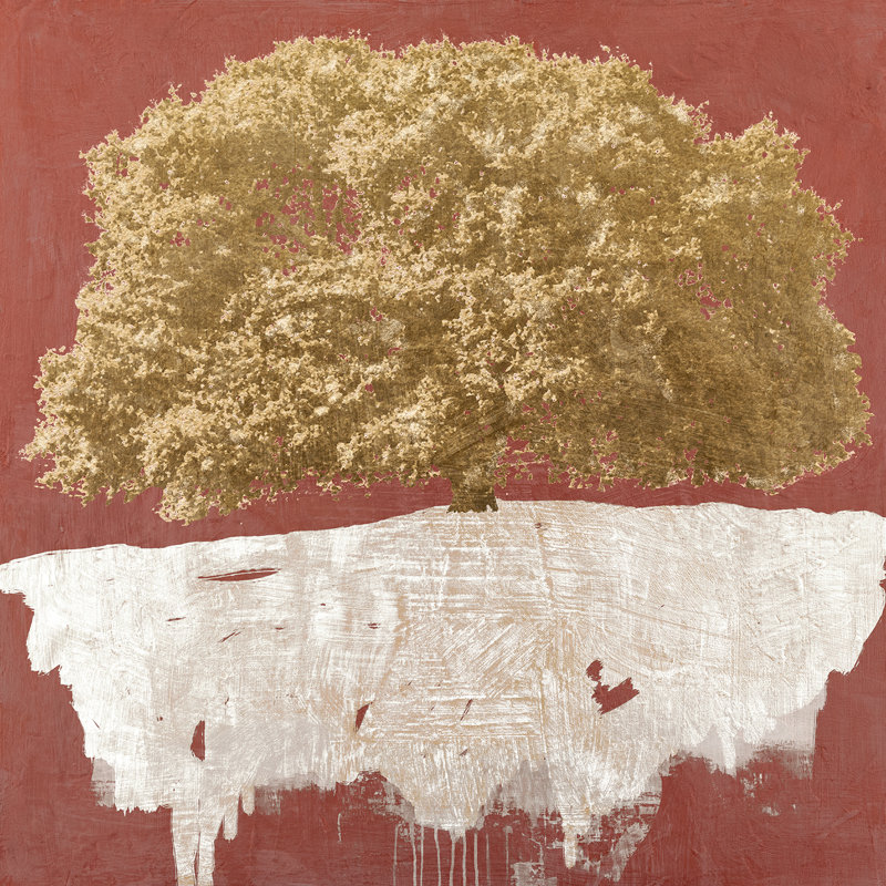 Golden Tree On Red by Alessio Aprile - Wrapped Canvas Print, 70cm H x 70cm W x 4cm D