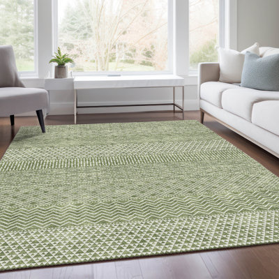 Premium Machine Washable Prisco Green Rug