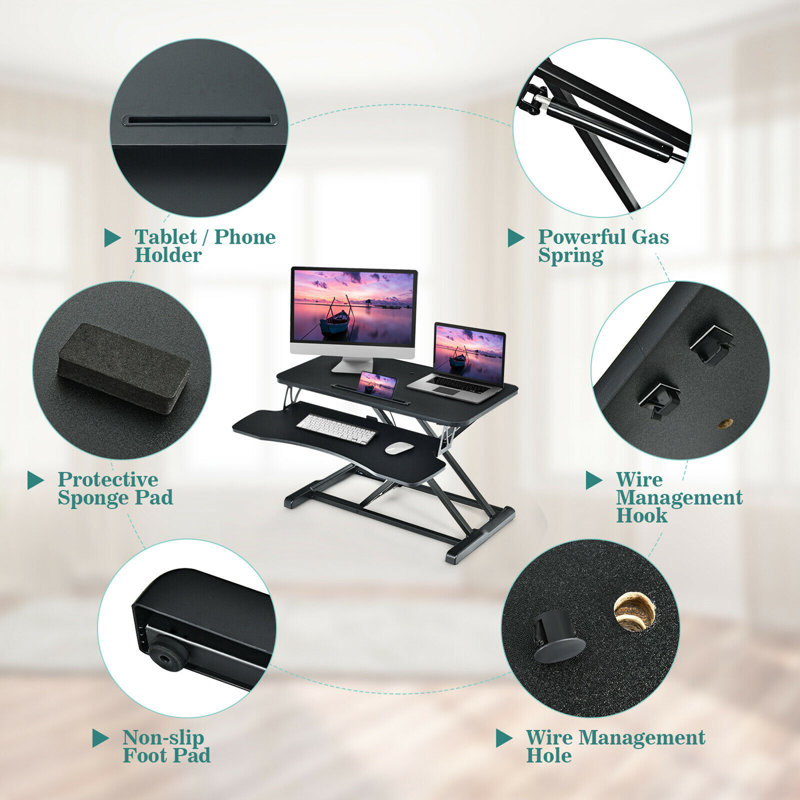 Adjustable Metal Base Standing Desk Converter, Black