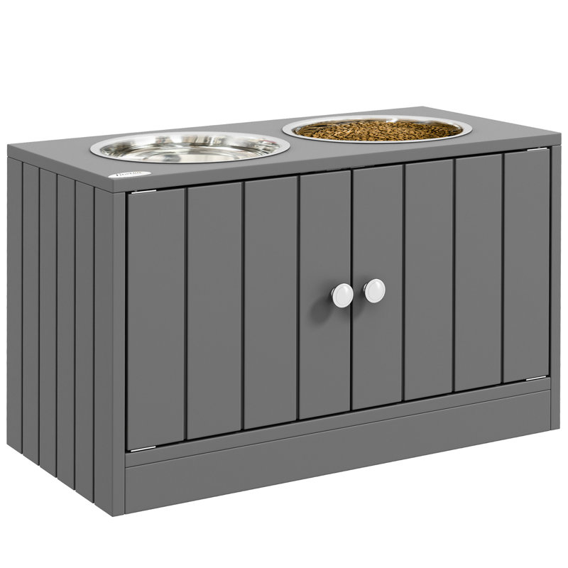 Bols surélevés pour animaux de compagnie avec armoire de 44 l, gris, pour rangement pour chien pour animaux de compagnie de grande taille, station d'alimentation, gris