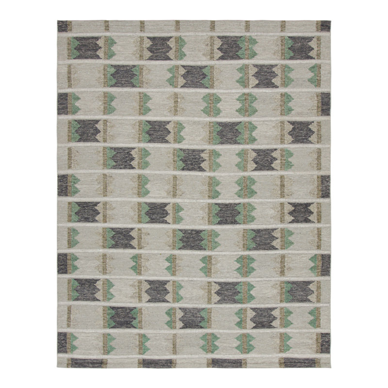 Rug & Kilim’S Scandinavian Rug With Geometric Patterns In Tones Of Green, Rectangle 8' x 10'