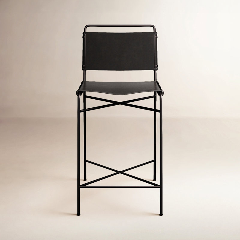 Kenza Counter Stool, Counter Stool (26” Seat Height), Vegan Leather-Black, Black