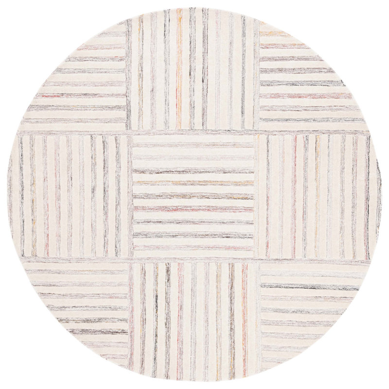 Yettem Metro Hand Tufted Wool And Cotton With Latex Striped Rug, Round 6'
