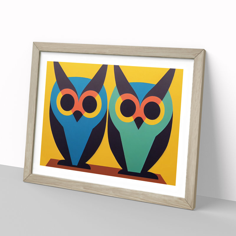 Two Abstract Owls Vol.1 - Framed Print, 46cm H x 64cm W x 2cm D, Oak Framed