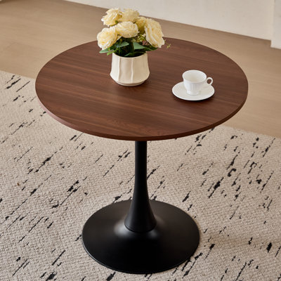 Table de salle à manger ronde 23,6 "pour 2 à 4 tulipes modernes avec base en métal et pied de tulipe noir pour cuisine