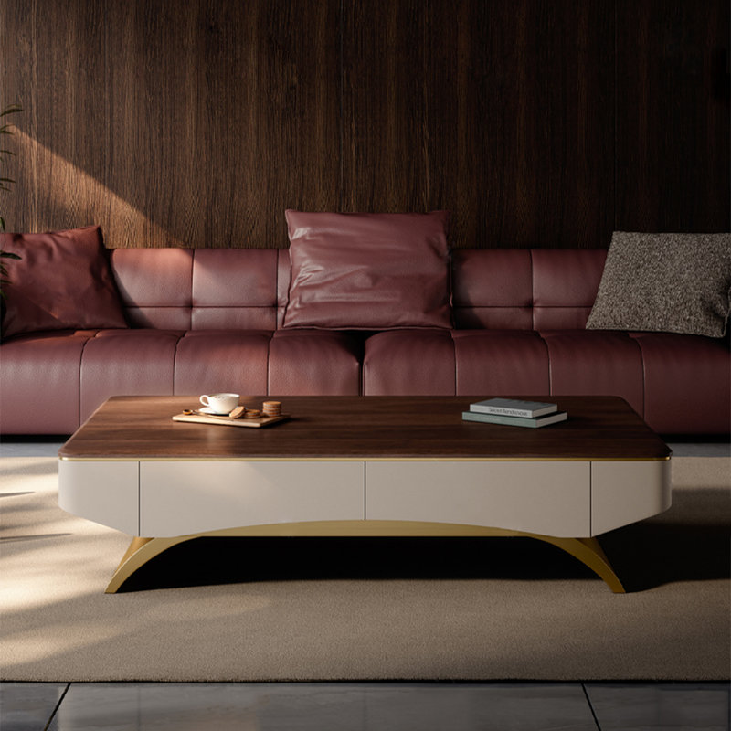 Luxury-Style Rectangular Solid Wood Coffee Table, 17.7" H x 47.2" L x 23.6" W