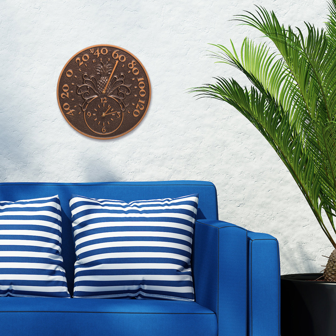 Pineapple Indoor/Outdoor Wall Clock and Thermometer Whitehall Products