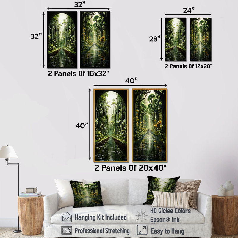 «Sureal Path To Whimsical Wilderness - surréalisme, ensemble de 2 reproductions d'art mural, Toile tendue, H 32 po x l 33 po