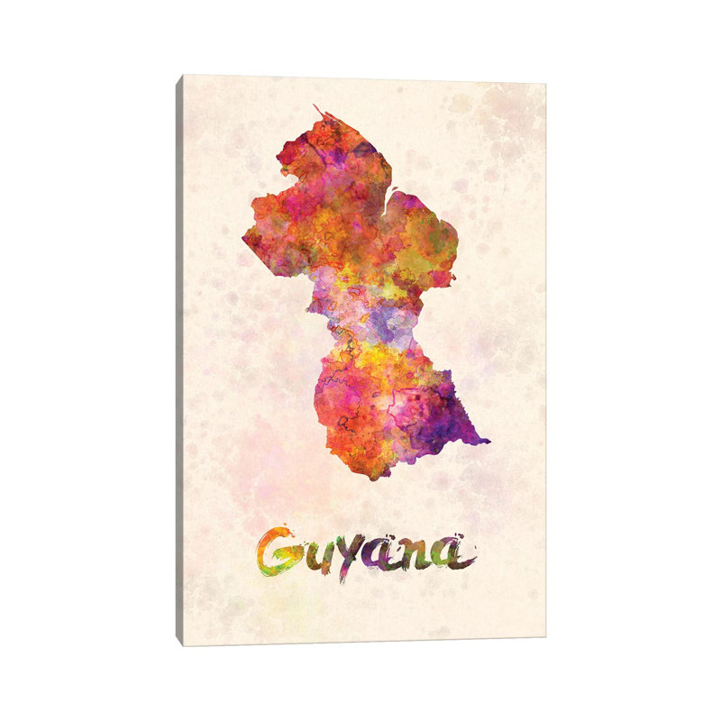 Guyana In Watercolour by Paul Rommer - Wrapped Canvas Painting, 30.48cm H x 20.32cm W x 1.91cm D