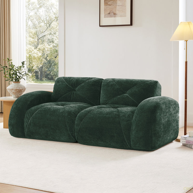 2-Seater Tufted Sofa Couches With Boneless Sofa,Soft Velvet  Fabric,Bottom Anti-Slip Design,32D High Density Sponge,Ergonomic Design Bottom,No Assembly Required,Fits Living Rooms