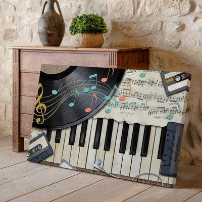 Canvas A Vibrant And Eclectic Collage Celebrating Music Featuring A Vintage Wall Art Vinyl Record In The Top Left Corner Surrounded By Canvas Wall Art