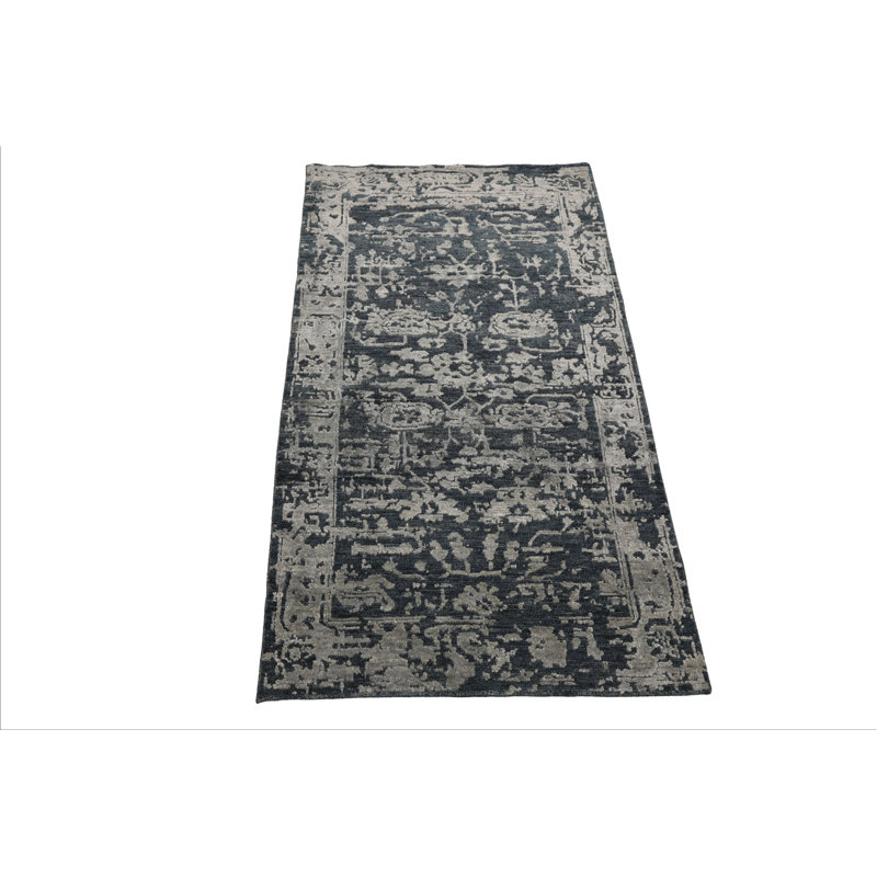 Tapis tibétain bleu en laine et en soie noué à la main 3 x 5 LoomBloom