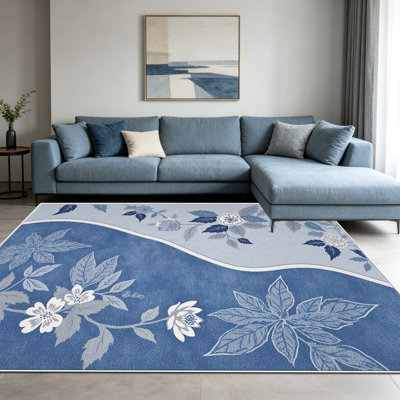 Tapis d'intérieur bleu et blanc à motifs floraux (1 pièce), élégant et polyvalent. Facile à nettoyer et à entretenir, il est idéal pour embellir votre chambre, salon, couloir, entrée, chambre d'étudiant ou bureau et apporter une touche de fraîcheur à votre intérieur.