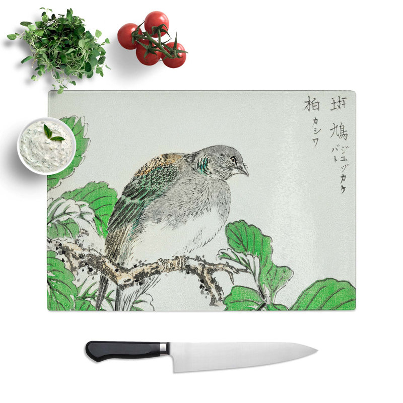 Tempered Glass Barbary Dove and Oak Tree Chopping Board, 28.5 cm W x 20 cm L