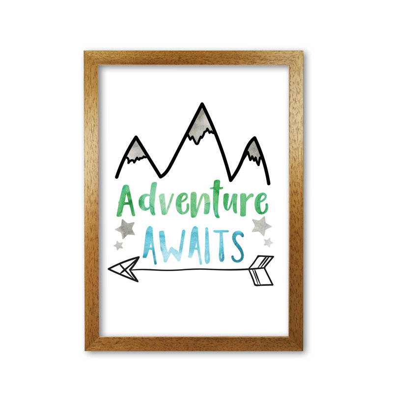 Adventure Awaits - Painting, Honey Oak Frame, 60 cm H x 42 cm W x 5 cm D