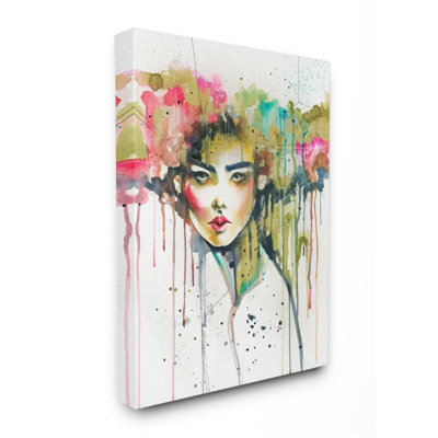 Couronne colorée à l'aquarelle avec portrait de mode féminine colorée par Elisaveta Stoilova - reproduction d'art