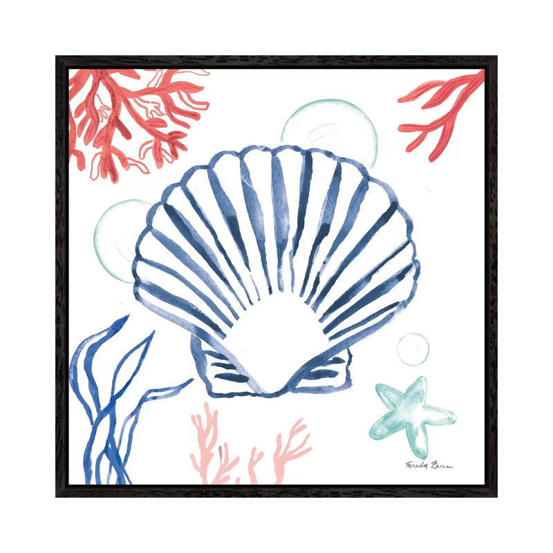 Coastal Jewels III Coral Cove by Farida Zaman - Painting on Canvas, 93.98cm H x 93.98cm W x 3.81cm D, Black Framed