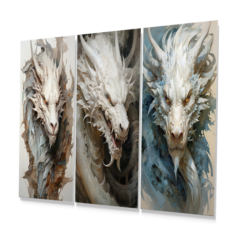 Dragons Enchanted Realm - Ensemble de 3 décorations murales en métal Dragons, H 28 po x l 36 po