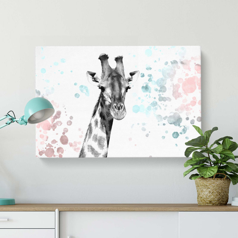 Giraffe With Paint Splashes In Abstract - Wrapped Canvas Painting, 35cm H x 50cm W x 3cm D