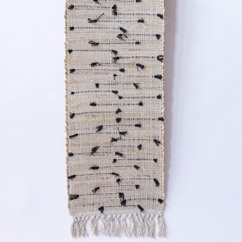 Textured With Black Threads And Tassels Table Runner