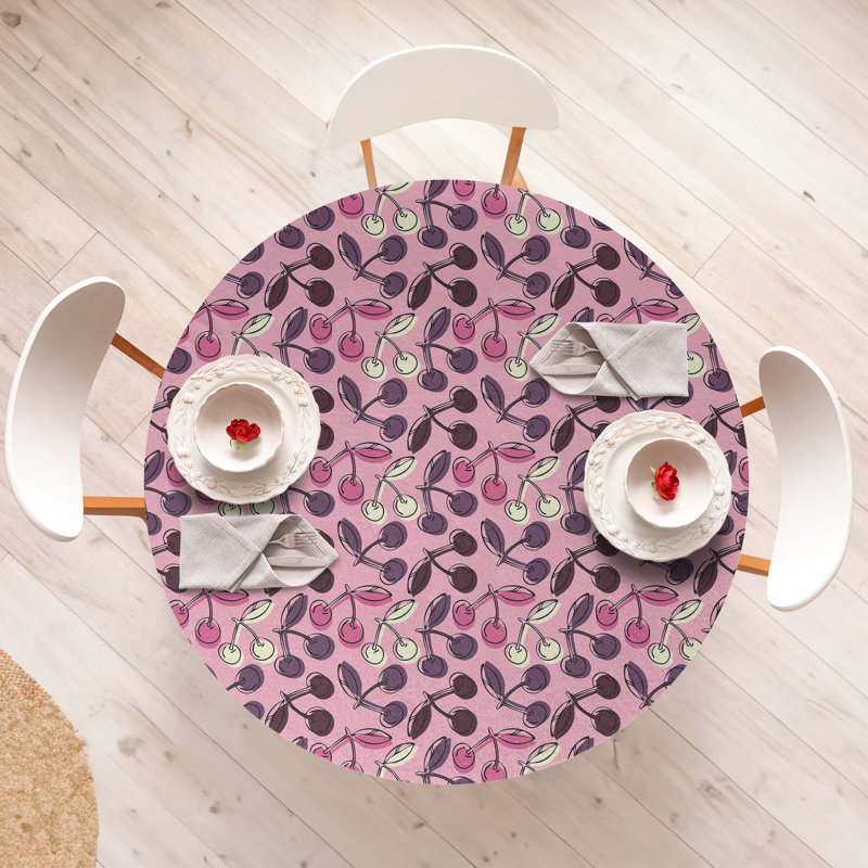 Ebern Designs Summer Fitted Round Tablecloth Pale Pink Multicolor, 51.97" Round