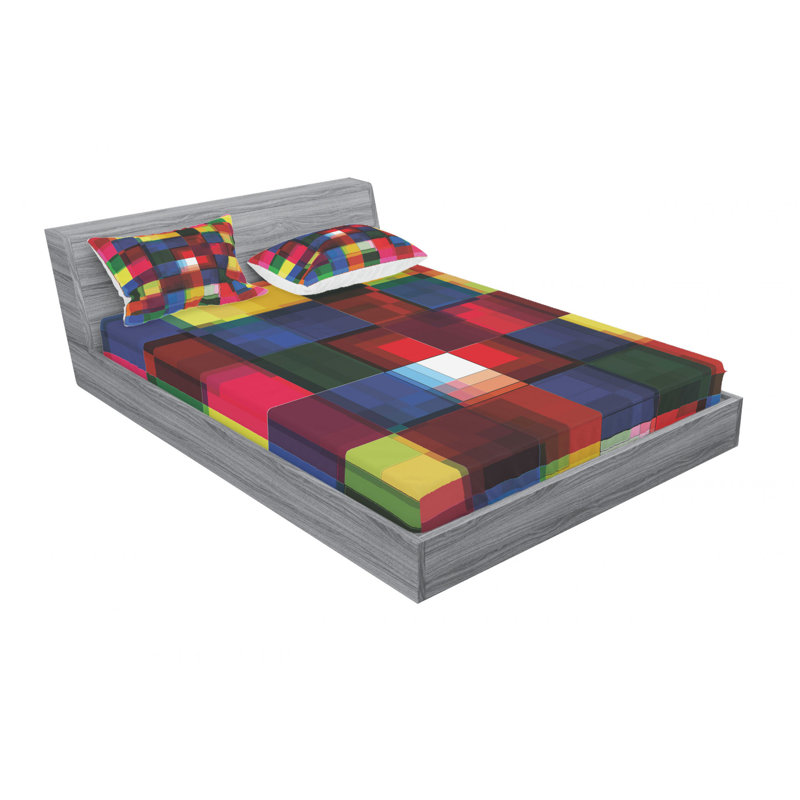 Microfiber Geometric Sheet Set, Queen Sheet Set with Fitted Sheet