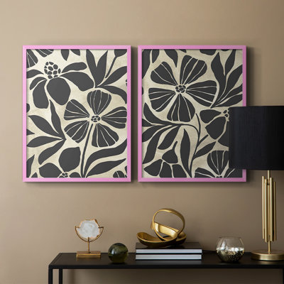Linocut Garden I-Premium, impression encadrée - prête à être accrochée - aucun clou requis - aucun clou requis