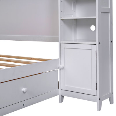 Lit en bois avec armoire et tablette tout-en-un