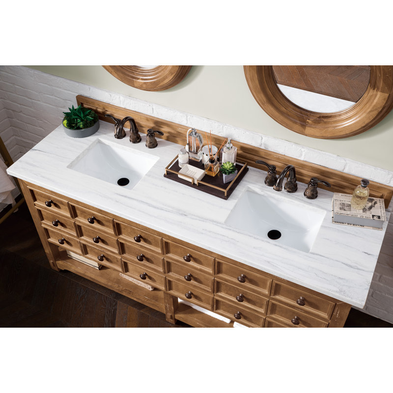 Malibu 72'' W Double Vanity, Charcoal Soapstone, Widespread, Amber Birch