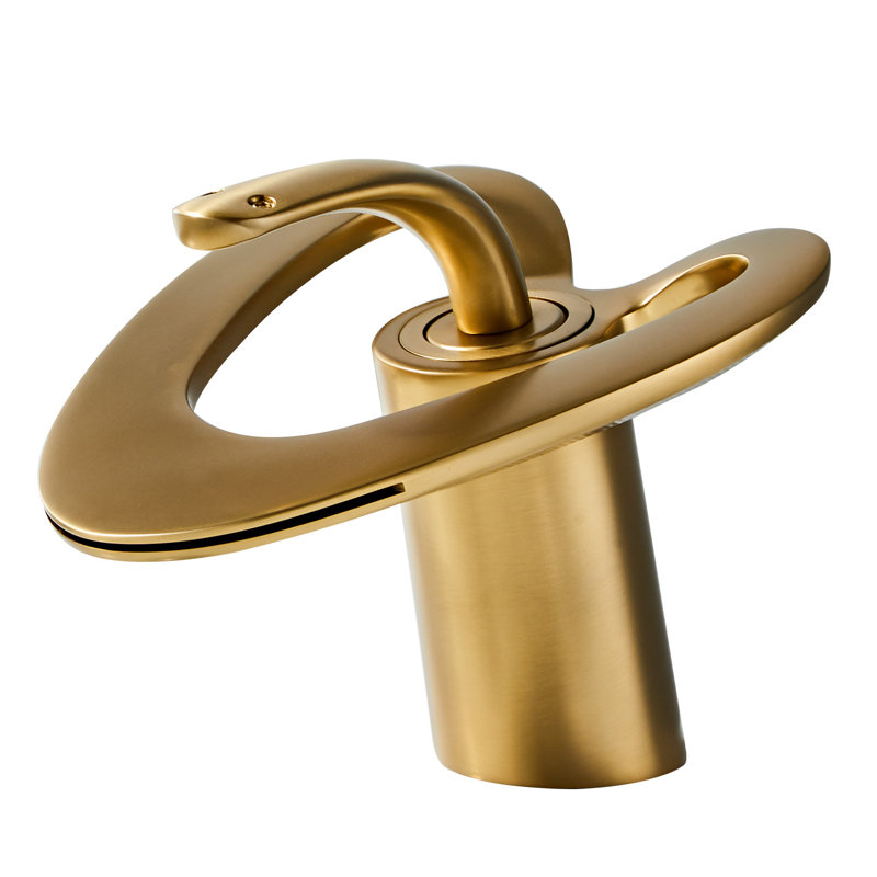 Robinet pour salle de bain à poignée simple avec plaque de recouvrement et ensemble de drain Wovier, Or brossé