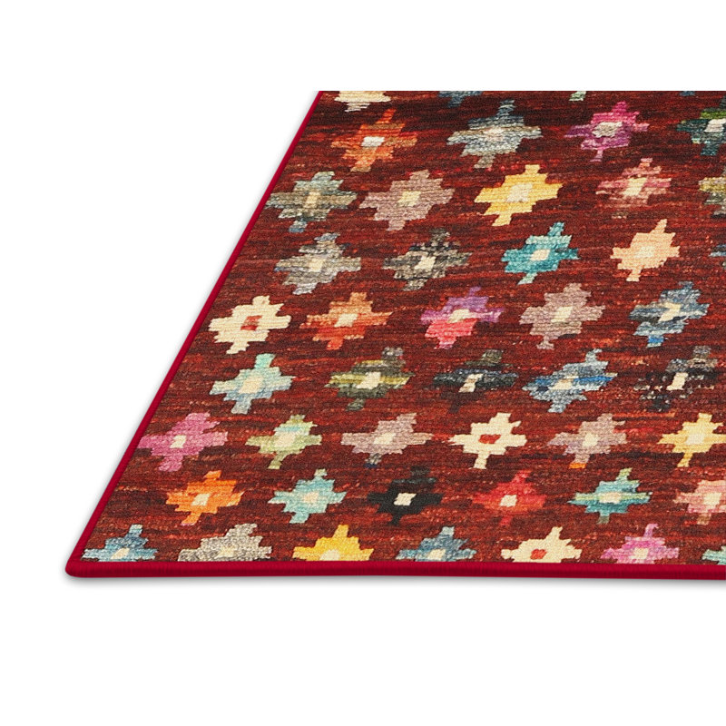 Tapis géométrique rouge / vert / jaune, Rectangle 5 pi x 8 pi