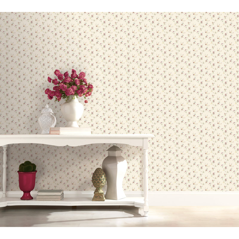 Pretty Prints Lauras Floral Trail 10.05m x 53cm Matte Wallpaper Roll, Cream