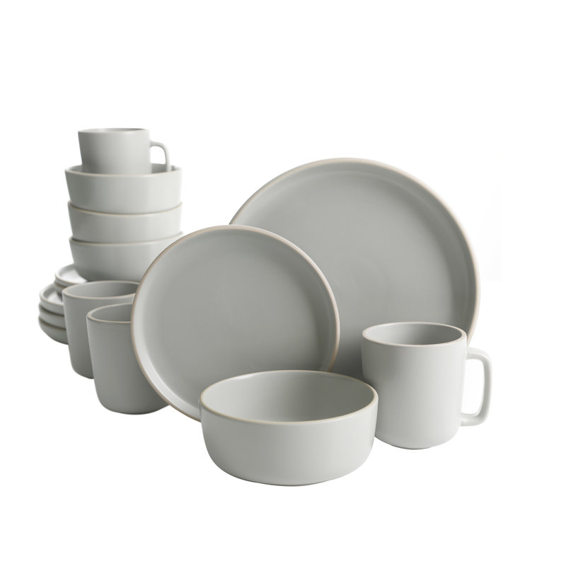 Zuma 16 Piece Dinnerware Set, Service for 4, Light Gray