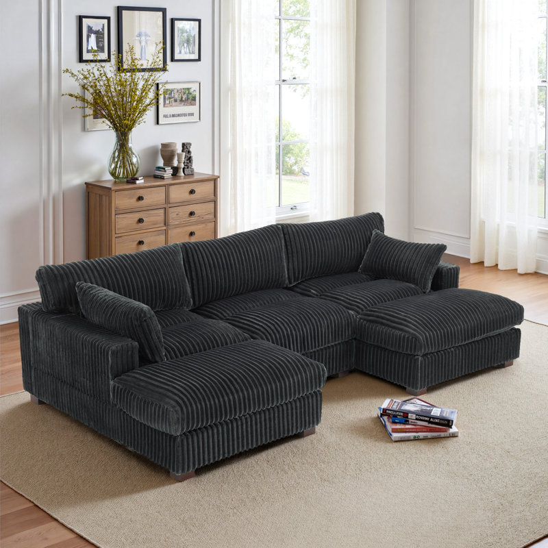 Canapé modulaire réversible 3 pièces rembourré en fausse fourrure de lapin avec 3 coussins, Fausse fourrure grise