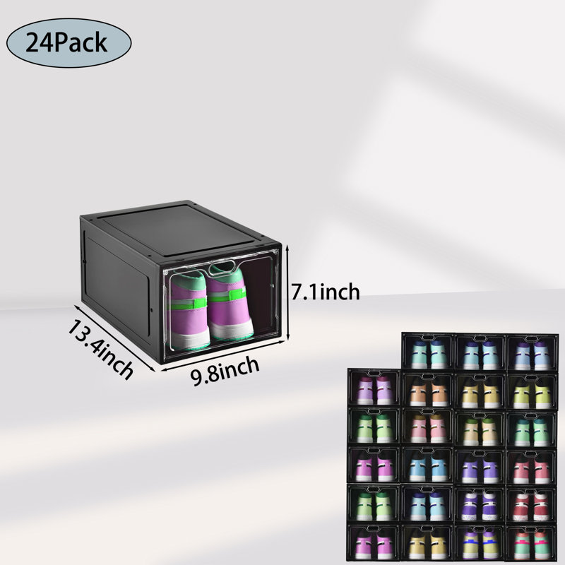 24 Pack Shoe Box，For Home, Entryway, Bedroom & Doorway, Black
