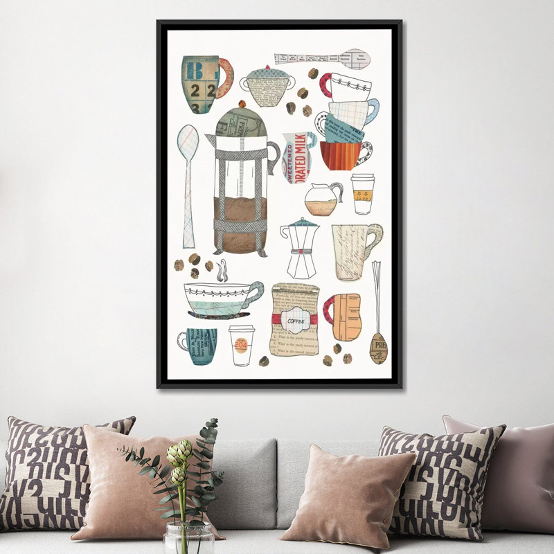 «Coffee Chart II», impression sur toile, H 26 po x l 18 po x P 1,5 po, Toile avec cadre noir, Pas de tapis
