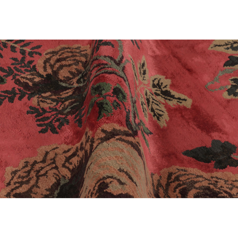 Rug & Kilim’S Modern Rug, Crimson Red With Rose Floral Pattern - Rug & Kilim